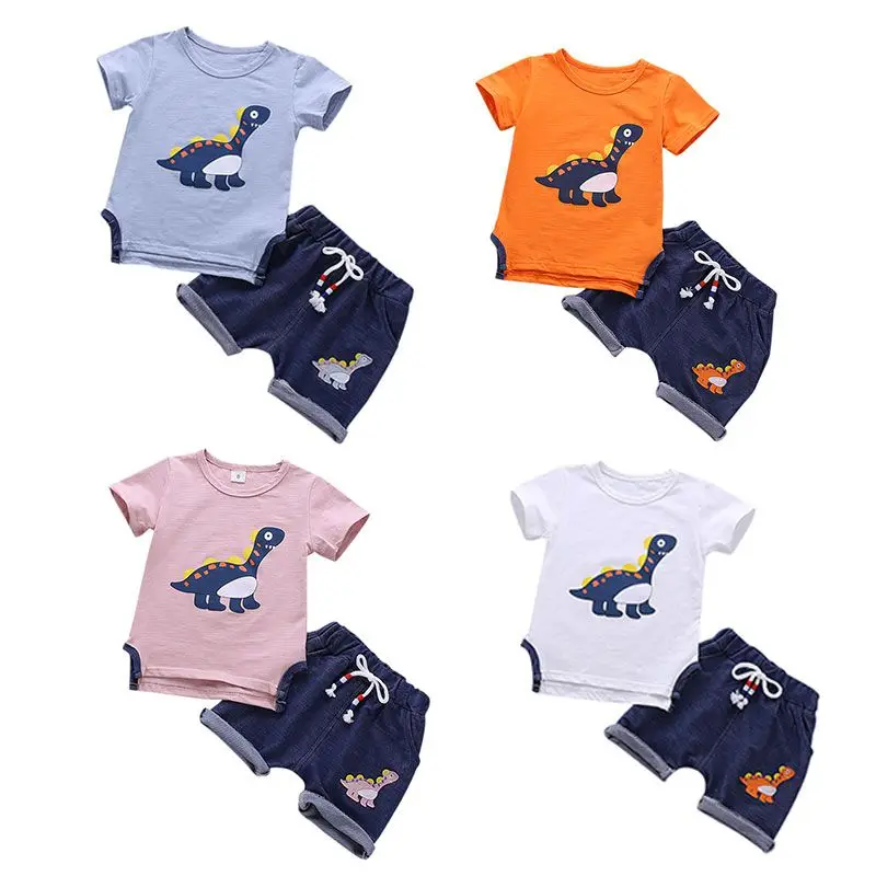 

2018 New Summer Kids Boys Girls Sets Dinosaur Print short-sleeved dress New shorts Pants 2Pcs Suit Baby Kids Clothes