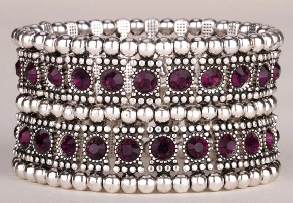 Многослойный эластичный браслет-манжет для женщин с кристаллами, свадебные ювелирные изделия для невесты золотого и серебряного цвета с кристаллами B22,, Прямая поставка - Окраска металла: silver purple