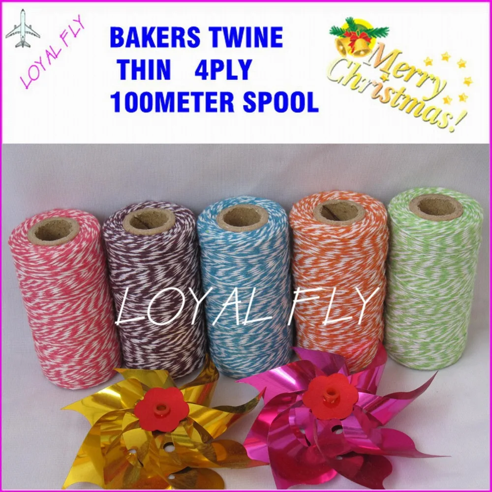 

100pcs/lot bakers twine thin 4ply 100m/spool 22 color choose color cotton twine, divine twine by free shipping