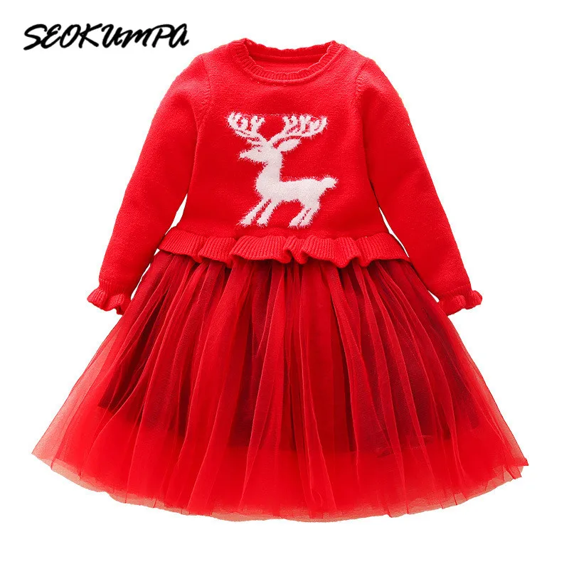 

Little Girls Chinese Style Dress Girls Winter Knit Sweater Dresses Baby Girls' Long-Sleeved Knit Red Dress Winter Baby Clothes