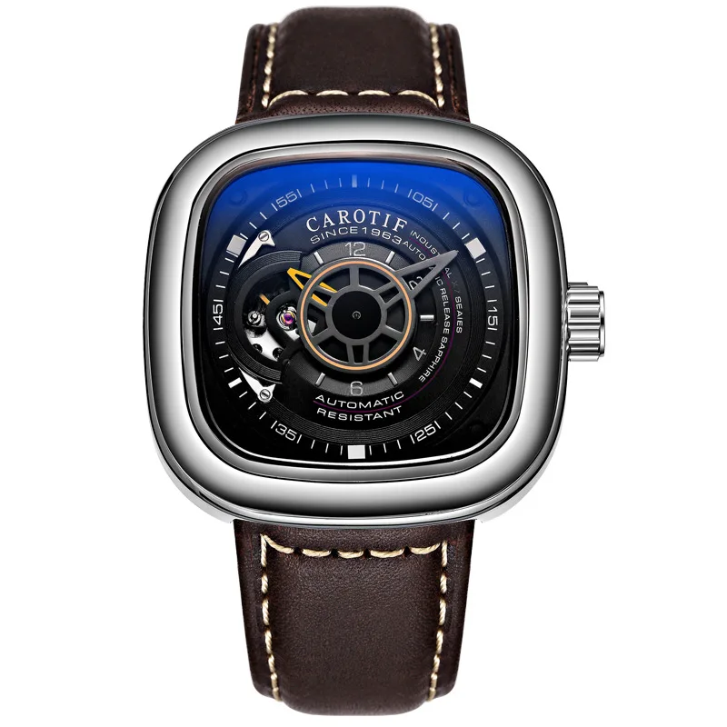 

Best selling cool automatic mechanical watch men hollow square big dial wrist watch brand luxury creative gents hand watch