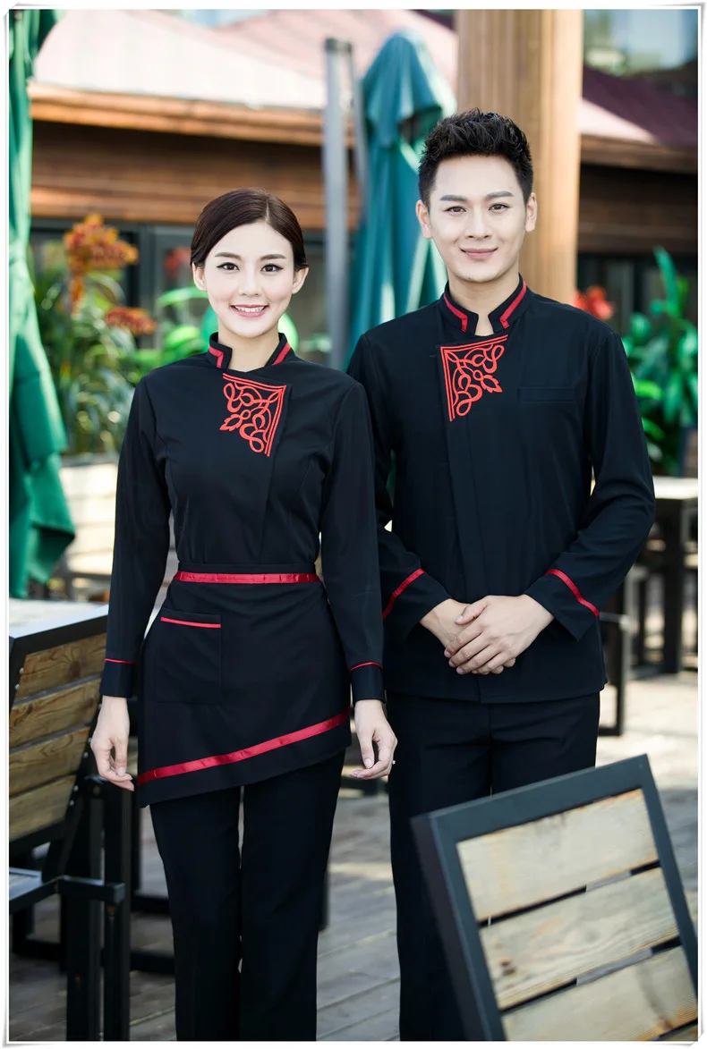 Дизайн 3 цвета официантка спецодежды Для женщин Для мужчин Ресторан отеля Униформа с длинным рукавом униформа официанта