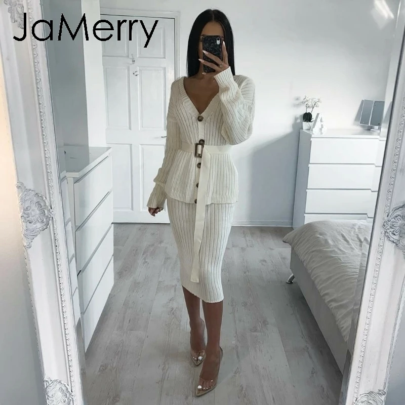 Женское винтажное трикотажное платье JaMerry элегантный комплект из двух предметов