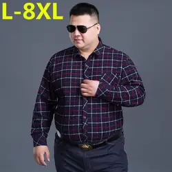 Большие размеры 8XL 7XL 6XL 5XL Для мужчин рубашка Новинка 2017 года Зима Для Мужчин's Повседневное Плед флисовый вельвет теплые рубашки мужские