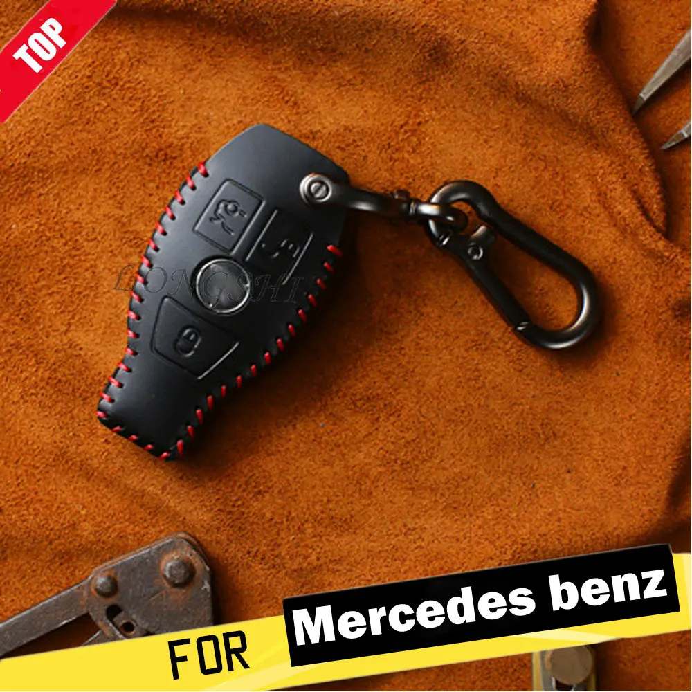 

LONGSHI Leather Car Key Cover Case Shell for Mercedes for Benz c200l glc260 C E S cla / gla200 Class Keyring Holder Accessories