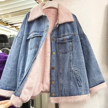 Женское джинсовое бархатное меховое пальто, зимний стиль, лоскутный дизайн, зимняя джинсовая женская меховая куртка, свободное Женское пальто размера плюс A129