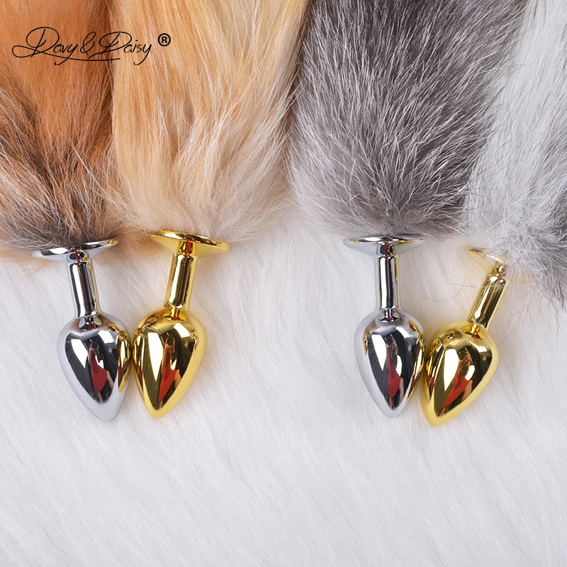 Ceny DAVYDAISY srebrzysty złoty metalowy korek analny prawdziwa zatyczka analna z lisim ogonem ze stali nierdzewnej kobiety dorosłych akcesoria erotyczne dla par AC105