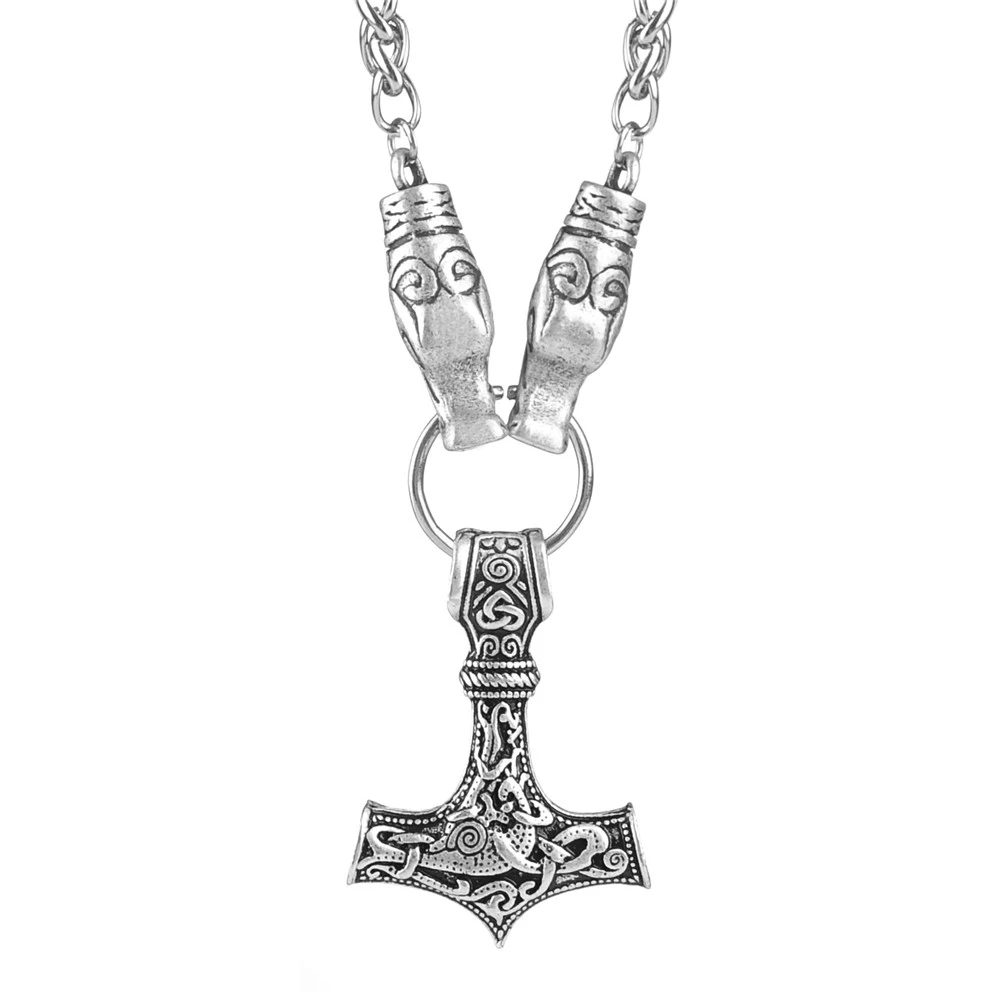 バイキンドラゴンヘッドオーディンthorsハンマーミョルニルペンダントネックレス男性エスニック北欧ジュエリードロップ無料 ペンダントネックレス Aliexpress