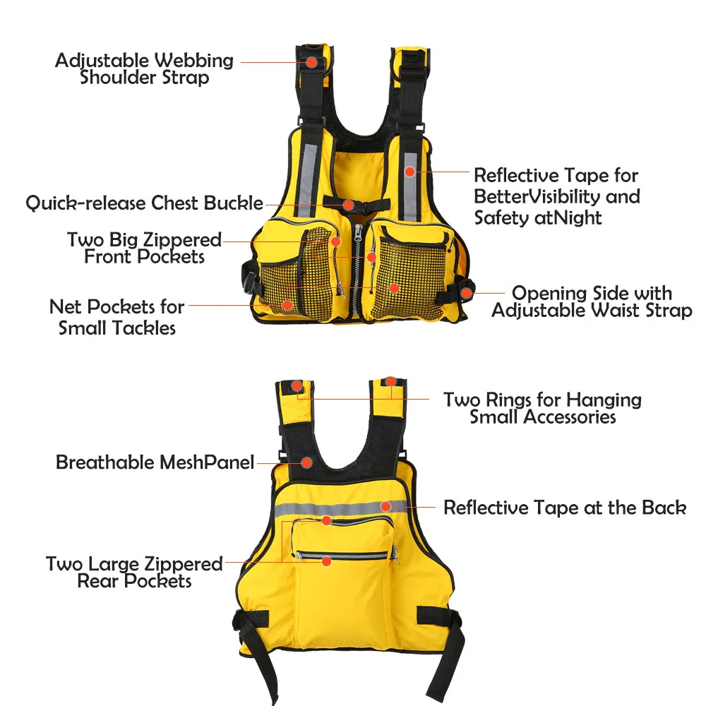 Alomejor Fishing Safety Life Jacket Multi Pockets Mesh Design Fishing Vest for Fishing Sailing