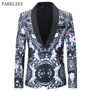 

2018 Fashion Mens Single Breasted Blazers Casual Slim Fit Halloween Print Party Dress Blazer Men Stage Singer Wear Blazer Jacket