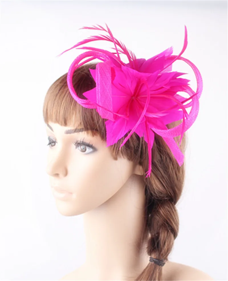 21Colors Women Small Sinamay hot pink Fascinators headwear Feather