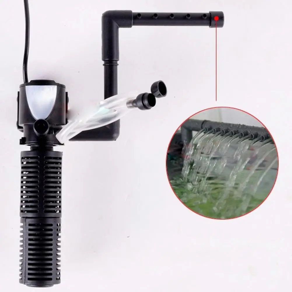 

3 In 1 Stille Aquarium Filter Dompelpomp Zuurstof Interne Pomp Spons Water Met Regen Spray Voor Fish Tank Air Verhogen 3/5 W