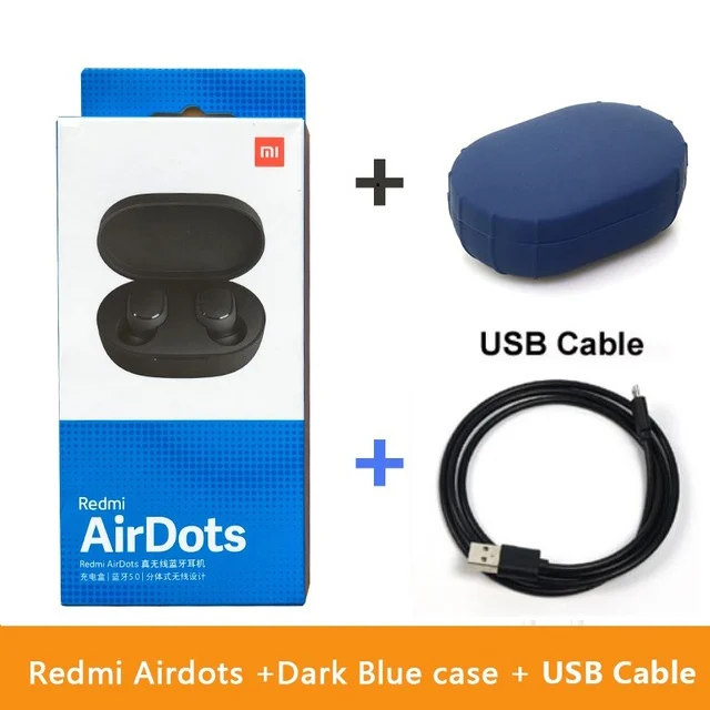 Оригинальные беспроводные Bluetooth наушники Xiaomi Redmi Airdots, стерео наушники с басами, TWS Bluetooth 5,0, управление AI для Xiomi Redmi Note 7 6 - Цвет: add cable Blue Case