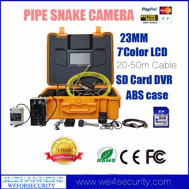 50M Cable Pipe Inspection Camera Plumbing Snake Camera SD Card DVR Recorder Pipe duct cleaning with drain and sewer camera