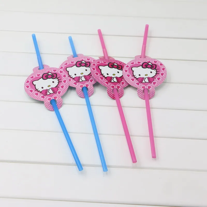 10pcs/lot Cartoon Hello kitty Party Straws Supplies Kid Girl Boy