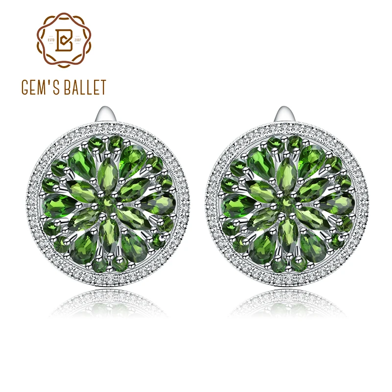 

GEM'S BALLET 7.01Ct Natural Chrome Diopside Gemstone 925 Sterling Silver Classic Stud Earrings for Women Wedding Fine Jewelry