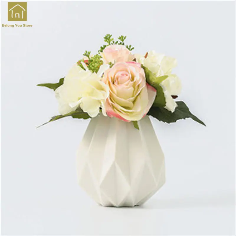 White and Flower B Европейская керамическая ваза с искусственными цветами, современные модные керамические вазы для цветов для дома, учебы, дома, свадьбы, украшения QAB176 - Цвет: White and Flower B