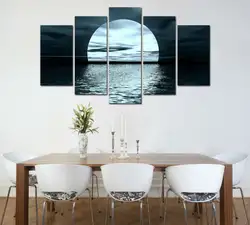 5 Панель Большой HD печатные живопись полная луна океан лунный свет парусина принт Art Home Decor Wall Art картинки для гостиной комната F0136