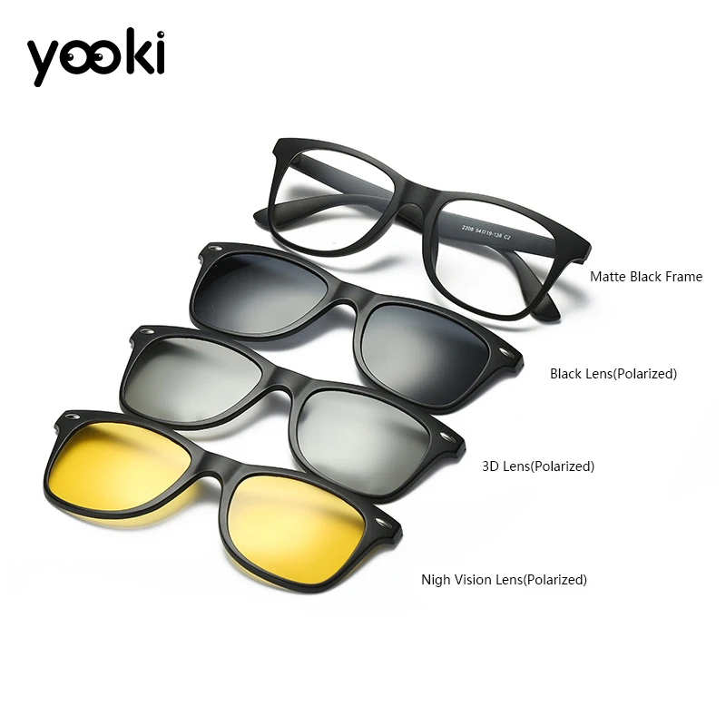 

2019 Magnetic Polarized Clip-on Sunglasses Square Eyeglass Frames Vintage Flexible Night Vision Glasses for Driving