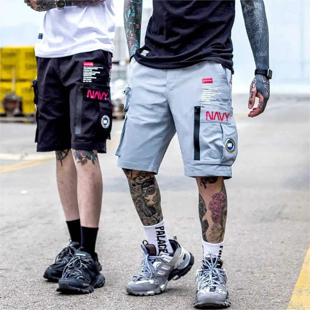 Guochao рабочие шорты мужские хип-хоп свободные в американском стиле большие корны английская молния Функция пять брюки поколение