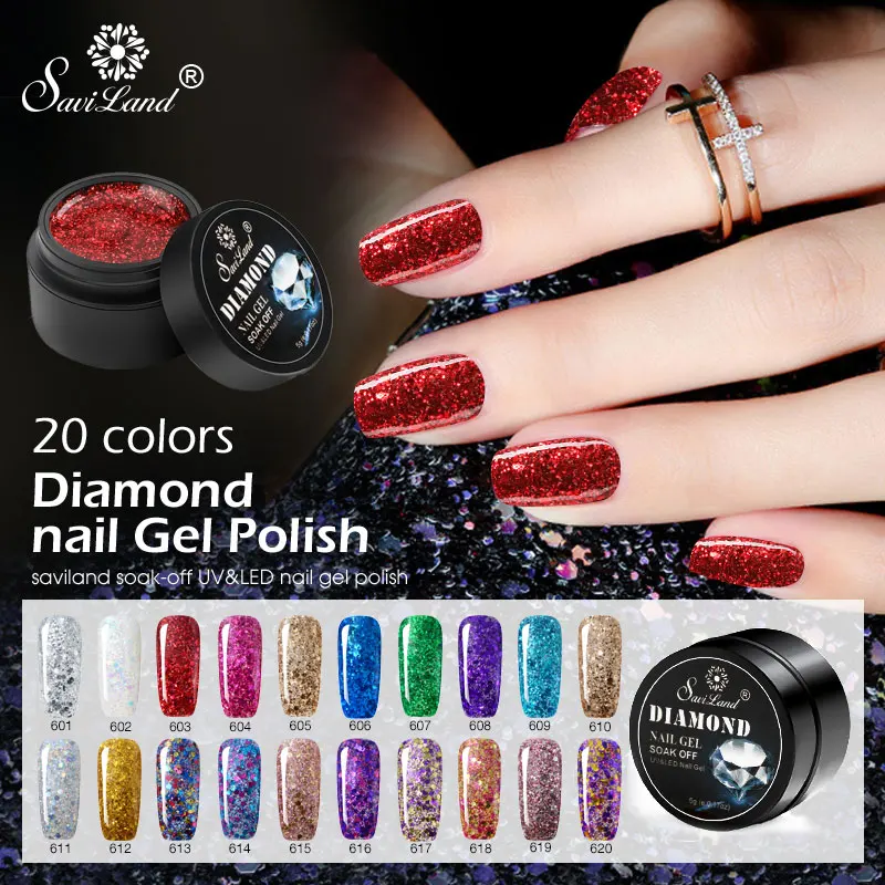 

Saviland Hybrid Diamond Glitter Gel Nail Polish Gel Paint UV Nail Art Manicure Gel Varnish Sequins Gel Lacquer Nail Trends