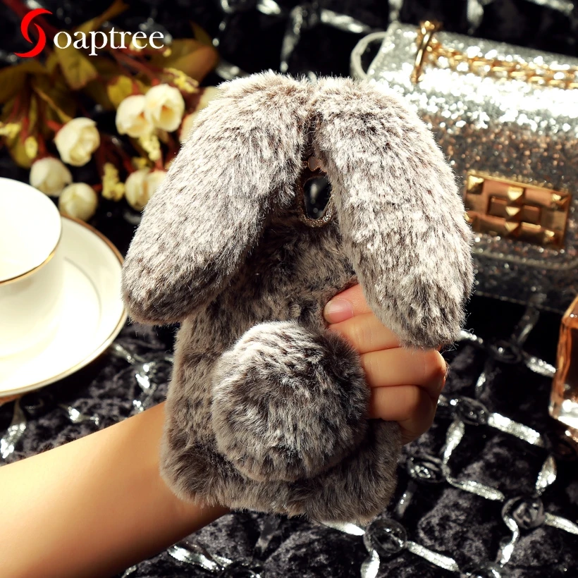 

Soaptree Cover Case For Lenovo Vibe B A2016 A1010 A20 A Plus APlus A1010a20 A 1010 Case Silicone Soft Cute Rabbit Fur Cover