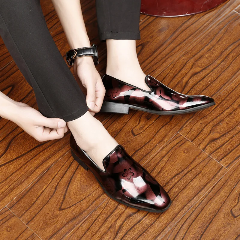 Couro Slip Para Apartamentos White Ocasional De Dos 2018 Homens blue Oxfords Sapatas Hombre Sapatos Zapatos Mocassins on red Floral Condução qv6TzF0Tc