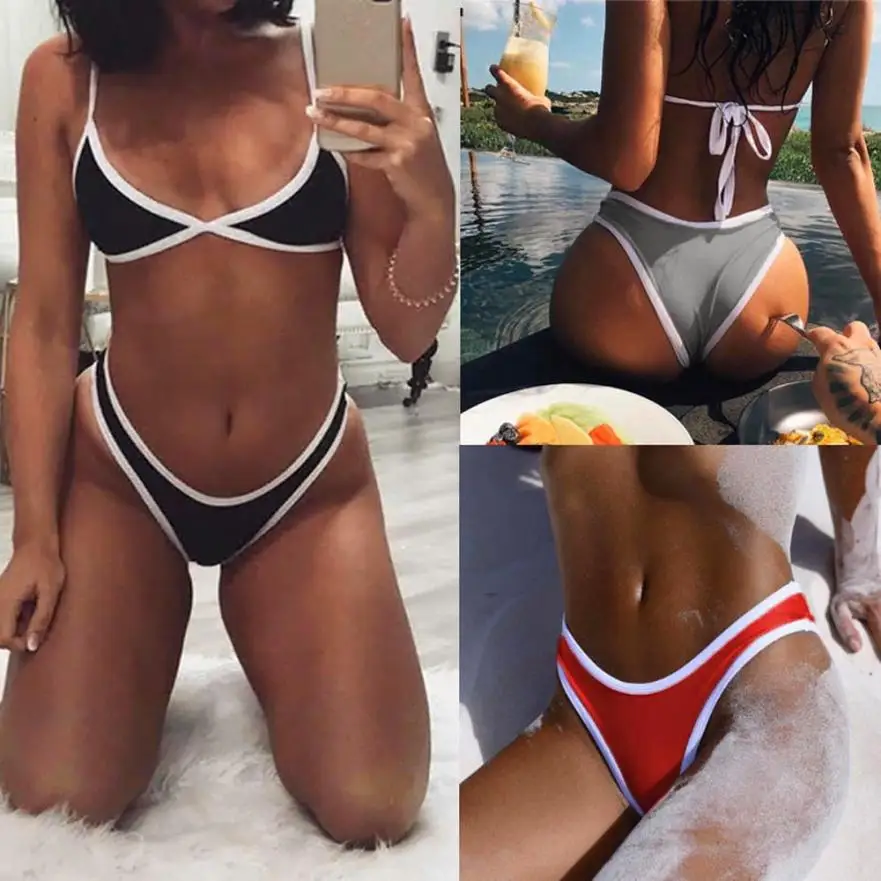 

Hot!! Super Sexy Summer Women Solid Push Up Bra Padded Triangle Top Bikini Set Swimsuit Swimwear Brazilian Beach Suit biquini