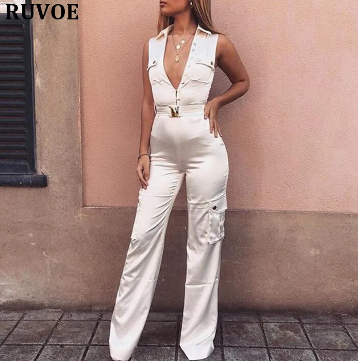 2018 New Arrival Fashion Women V-neck Elegant Jumpsuit Solid Brown Green White Sleeveless Summber Celebrity Party Jumpsuit FD-66