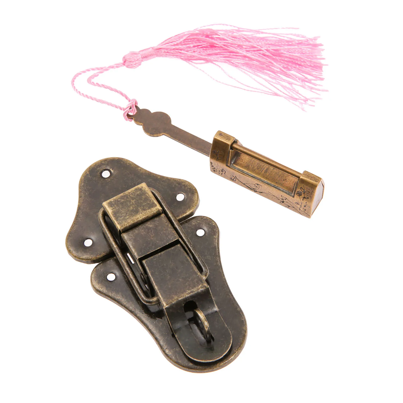 cheap Antique Chinese Padlock Old Lock + Box Latch Hasp Buckle Clasp Set For Vintage Cabinet Wooden Jewelry Box Furniture Hardware