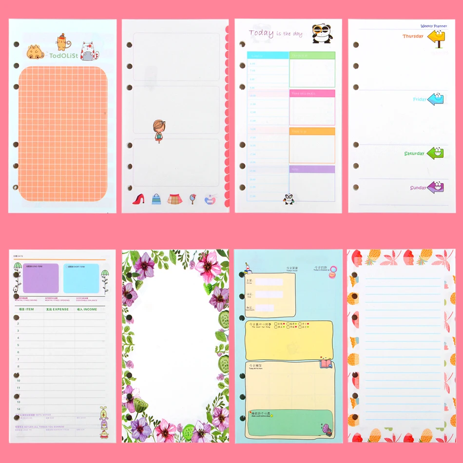40 sheet/pack A6 A5 Colorful Refills Spiral Notebook Inner Pages 6 holes Loose Leaf Diario Binder Paper Planner Filler Paper