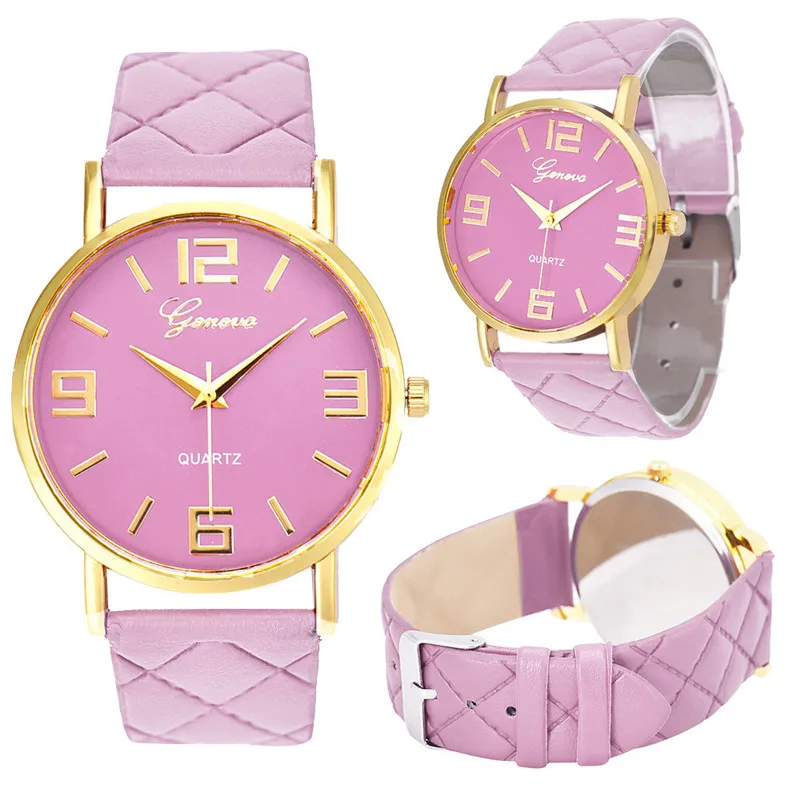 Fashion candy color font b Women b font font b watch b font Geneva Faux Leather