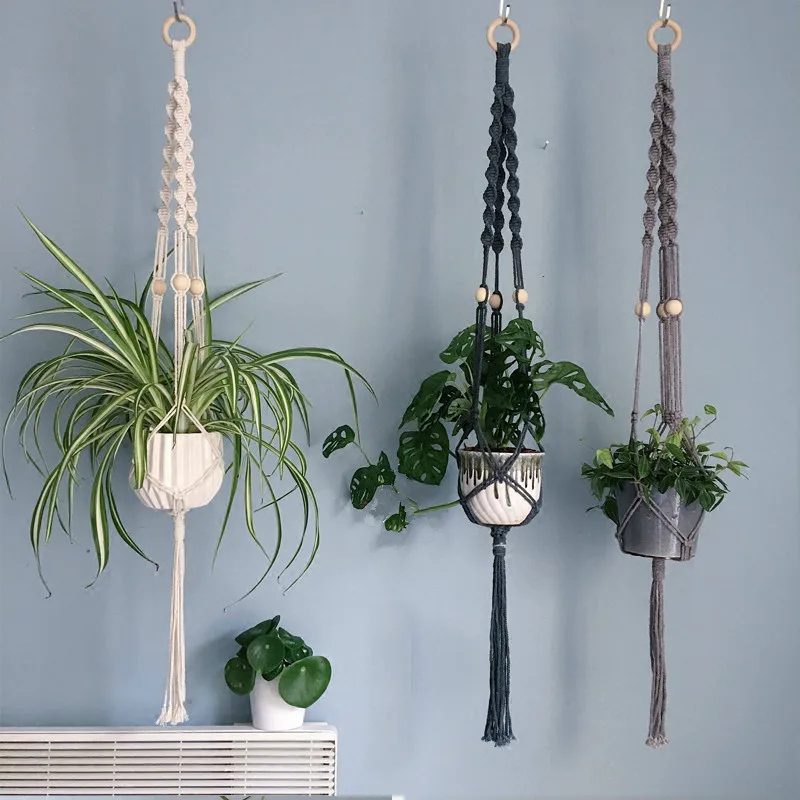 

Macrame Tapestry Wall Hanging Rope Weaving Flower Lanyard Hanging Net Green Plant Tapestry Charm Mandala Boho Decor Plant Holder
