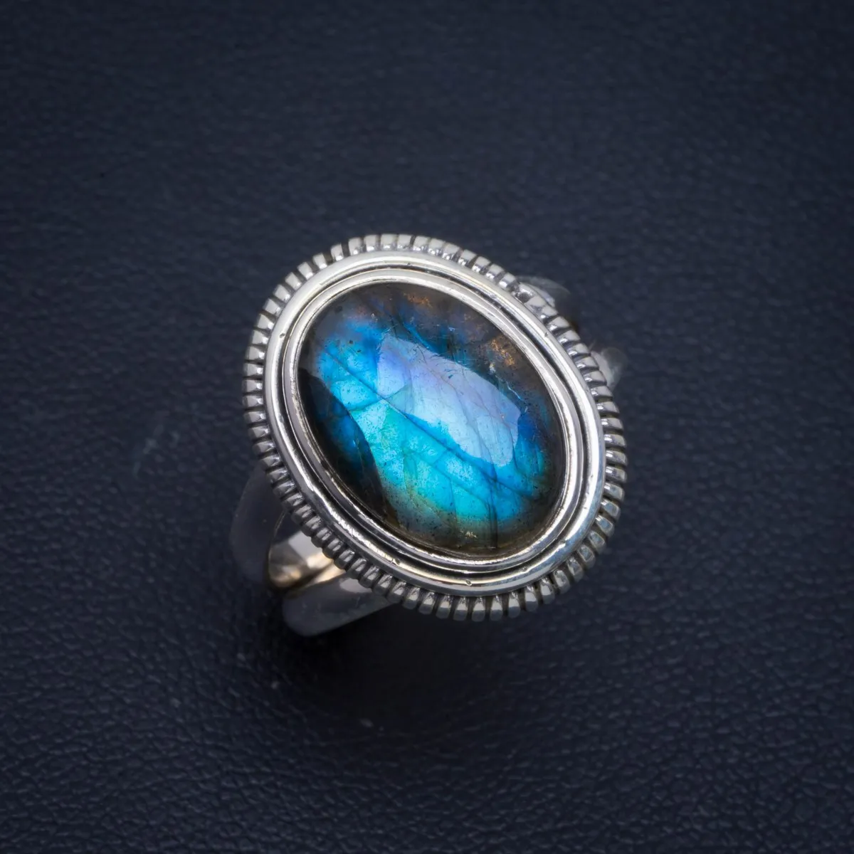 

Natural Blue Fire Labradorite Handmade Unique 925 Sterling Silver Ring 7 B1070