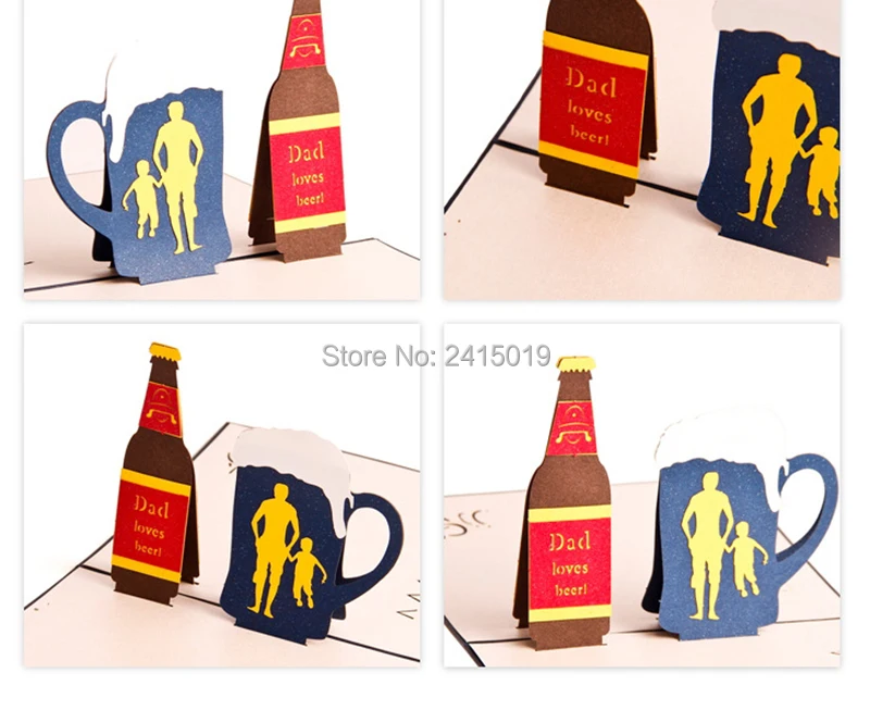  Free shipp 3pc/lot 15x13cm handmade exquisite 3D fold up father's day cards wedding party greeting  - 32821316705