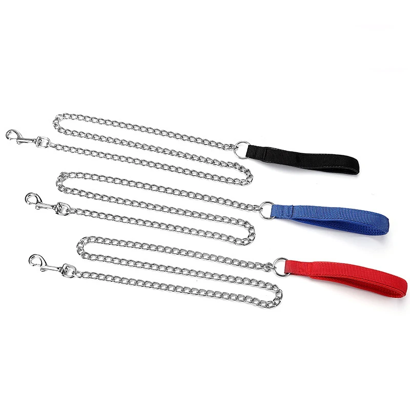 

120cm Foam Handle iron Dog Leash Heavy Metal Pet Slip Leads Anti-Bite Metal Dog Chain for Small Medium Dogs Walking Training