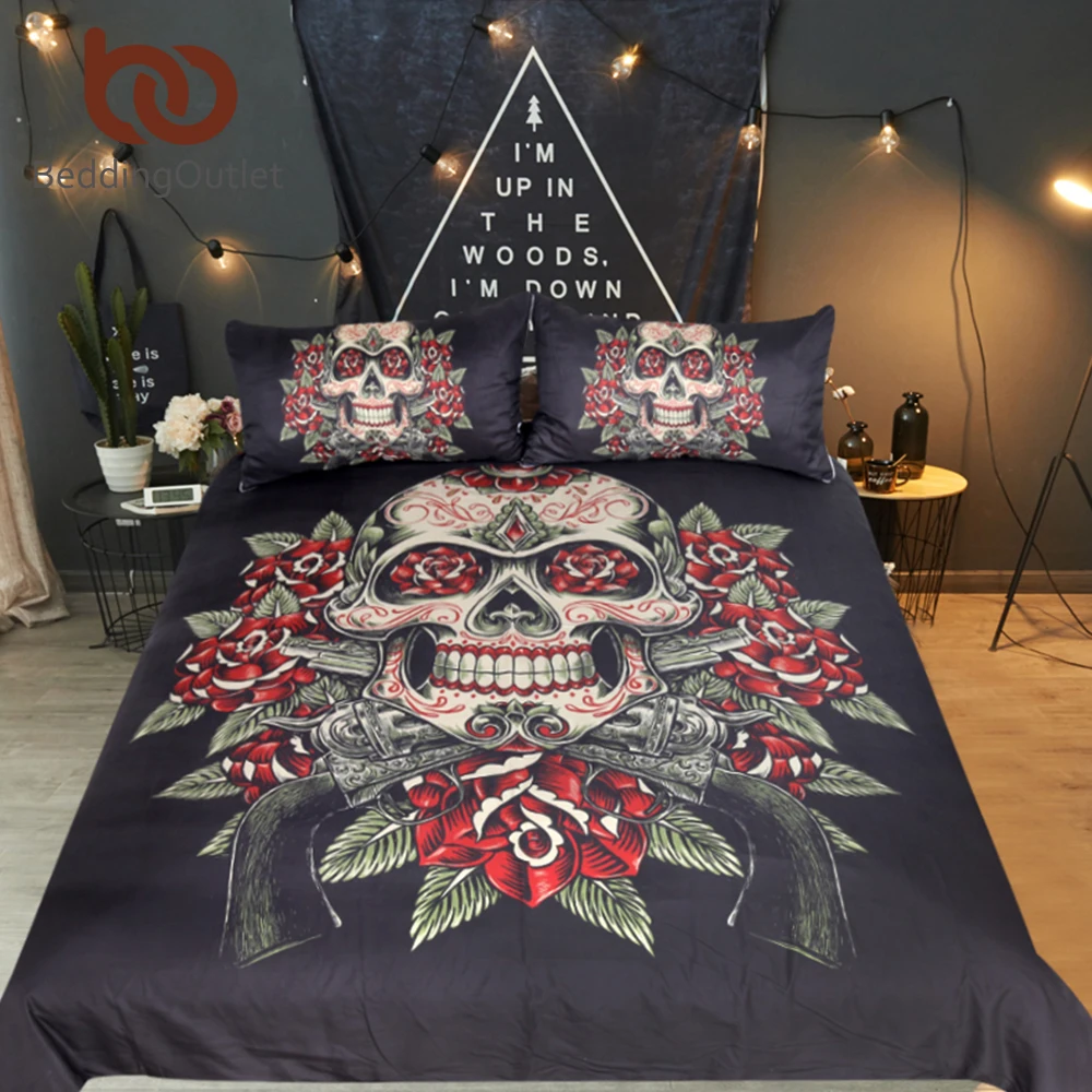 Us 9 9 40 Off Beddingoutlet Floral Skull Bedding Set King Vintage Duvet Cover 3pcs Sugar Skull Gothic Bedclothes Flowers Black White Bed Set In