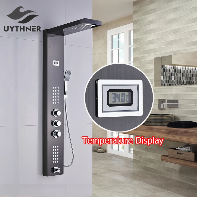 

Uythner Thermostatic Shower Panel with Hand Shower Shower Column Stainless Steel Oil Rubbed Bronze