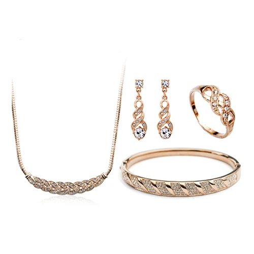 

ZHOUYANG Top Quality Waltz of Love Rose Gold Color Austrian Crystal Jewelry Sets With Ring Necklace Earrings Bangl ZYS359