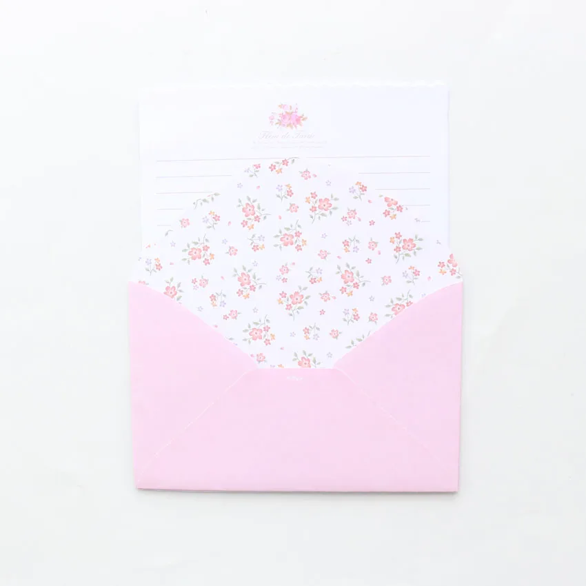 Domikee милый кавайный корейский цветочный узор подарок для офиса и школы поздравительный конверт и Письмо Бумажный набор канцелярских принадлежностей 4 колодки+ 2 конверта - Цвет: Розовый