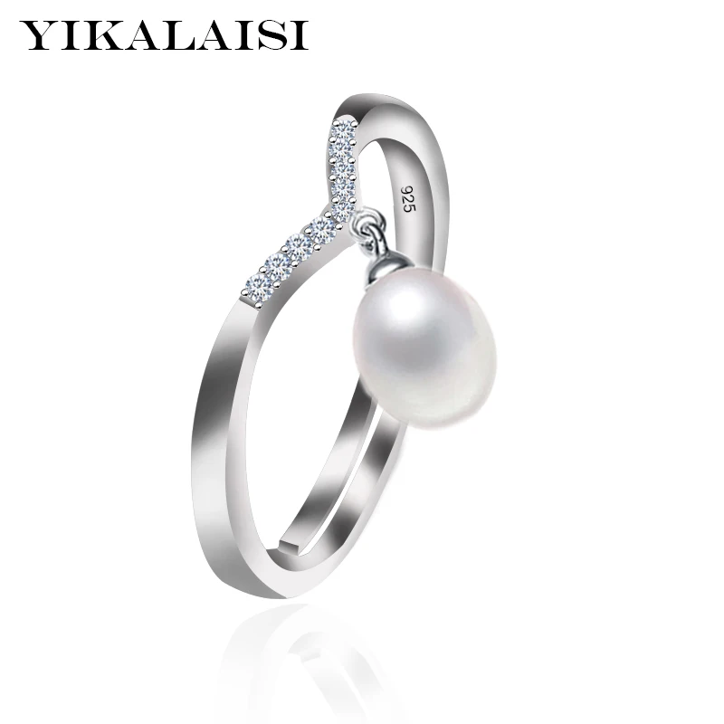 

YIKALAISI 925 Sterling Silver Natural Freshwater Pearl Fashion love Rings jewelry For Women 8-9mm Drop Shape Pearl 4 Colour