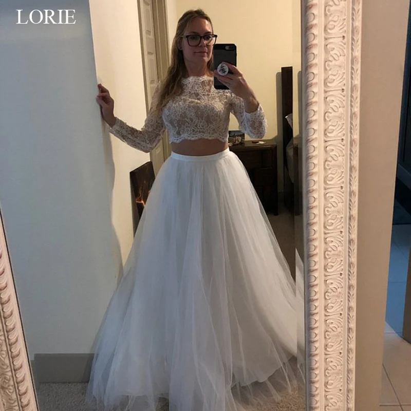 LORIE 2 шт. Свадебные платья топы кружева, тюль юбки свадебные платья а-силуэта vestido de noiva на заказ свадебное платье