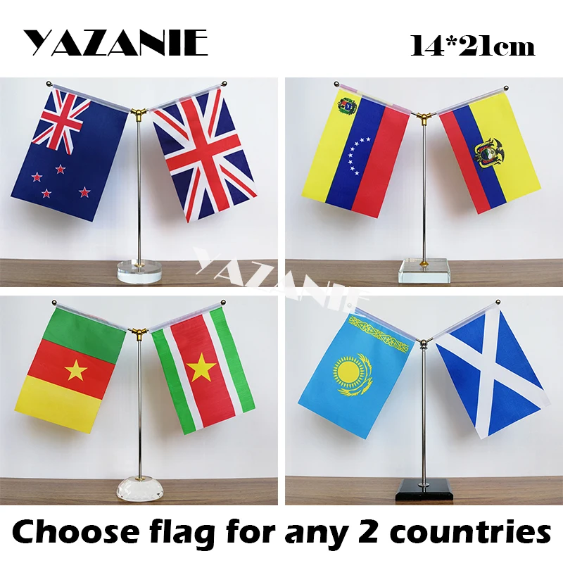 YAZANIE, 14*21 см, на выбор, 3 или 4 страны, настольный флаг с основанием из нержавеющей стали и столешницей, флаг, стенд, флаги стран мира