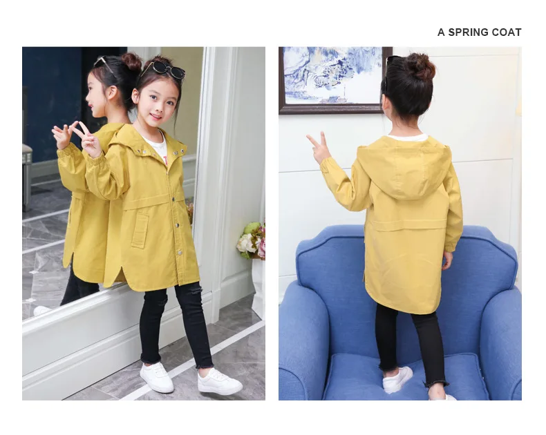 Dollplus/плащ для больших девочек; хлопковая одежда; Детское пальто; Весенняя верхняя одежда для больших детей; Осенняя длинная одежда; куртки с капюшоном
