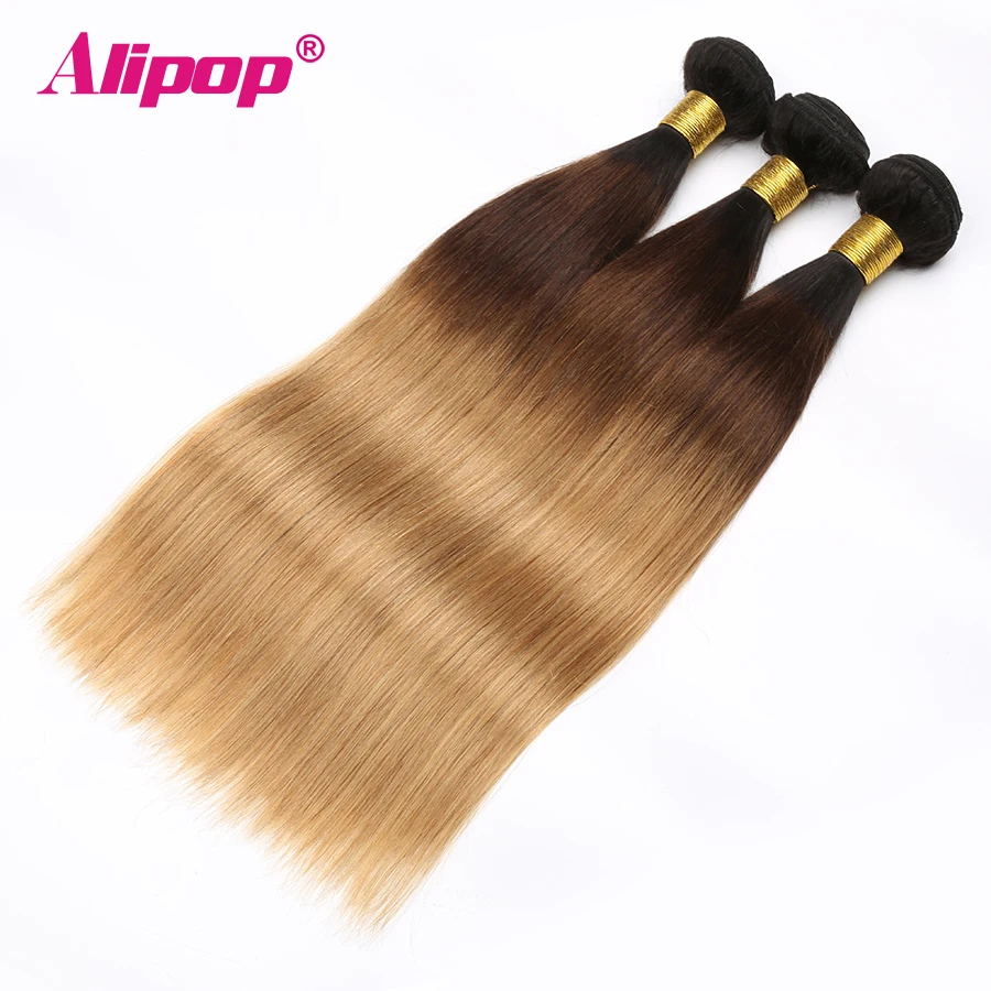 Ombre Brazilian hair Straight 3 Bundles 3 Tone 1B427 Colored Human Hair Weave Bundles Deal Non Remy Hair Extensions ALIPOP (6)