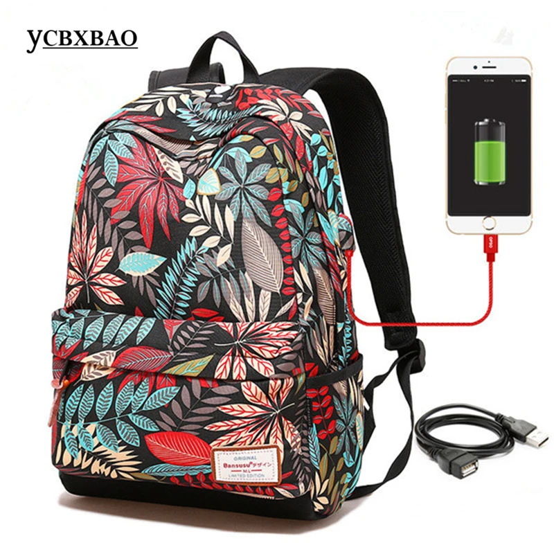 

Women USB Charging Waterproof Laptop Backpack for Teenage Girls School Backpack Bag Printing Female Bagpack for College Students
