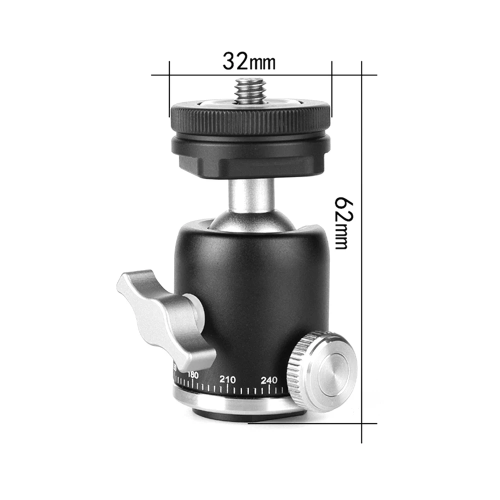 Multi-function Aluminum Mini Ballhead 360 Degree Panorama Ball Head with Hot Shoe Base Mount for Camera DSLR Video Microphone