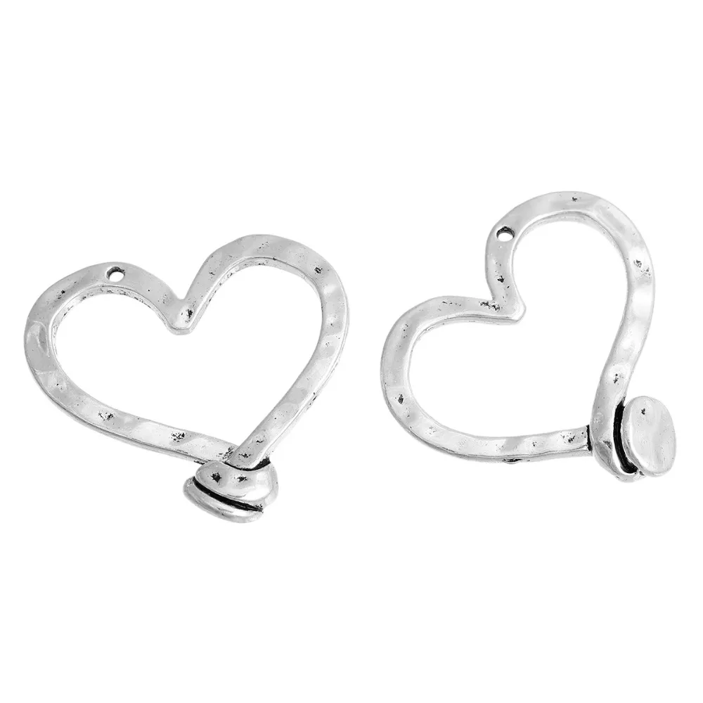 DoreenBeads, цинковый сплав, античное серебро, Чеканные Подвески, Сердце, сделай сам, Ювелирные компоненты, 50 мм(") x 47 мм(1 7/8"), 5 шт