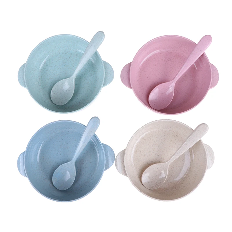 2pcs/set Anti-hot Training Bowl+Spoon Baby Feeding Food Tableware Eco-Friendly Toddle Kids Dishes Baby Child Eating Dinnerware