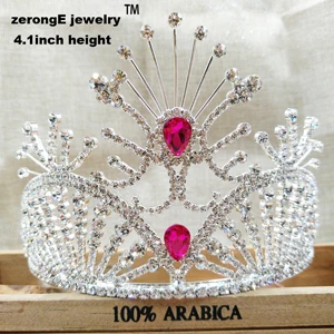 ZerongE ювелирные изделия 4," Королевский синий/зеленый/розовый/красный/желтый цвет Павлин miss world кристалл тиара для волос для девочек украшение для волос - Окраска металла: Посеребренный